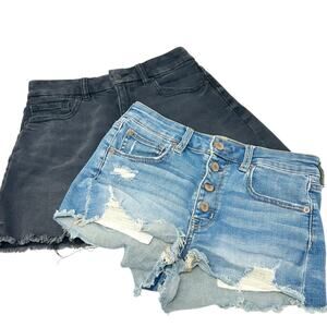 American Eagle Bundle Lot‎ (2) High Rise Distressed Cut Off Denim Shorts Size 2